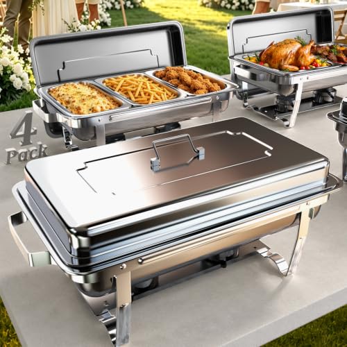 Sifer 11Qt Chafing Dishes for Buffet, No Any Screws, 4 Pack, Silver - color: Silver