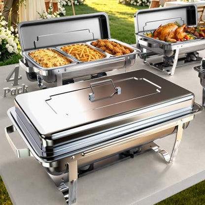 Sifer 11Qt Chafing Dishes for Buffet, No Any Screws, 4 Pack, Silver - color: Silver