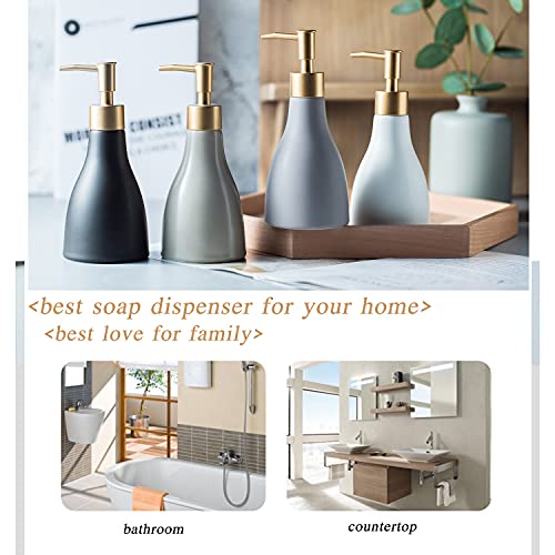 Gold Dispenser Bottle for Bathroom Countertop, Ceramic White Dish Soap Dispenser for Kitchen Sink Soap Pump Lotion, Modern Hand Soap Dispenser with Gold Pump for Liquid Laundry Shower 280ml - color: White