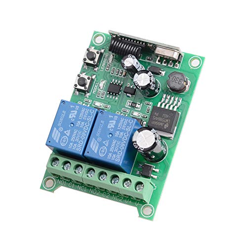 DC 12V 24V 36V 48V Wide Voltage RF Wireless Remote Light Switch 2 Channel 433Mhz Wireless Receiver with Transmitter, 12-48V Momentary 10A Relay Switch for Widely Used Home Smart