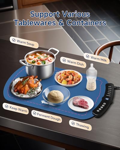 Food Warming Mat,7 Temp,4H Timer,Roll Heat Pad,Thermochromic Line