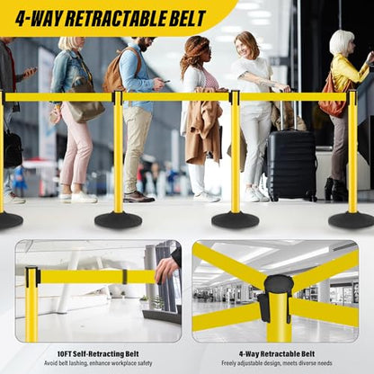 STARSIGNS 6 Pack Crowd Control Barriers - Weighted Base Stanchions with 10 Feet Retractable Belts Yellow Stanchion Posts Set for Retail, Banks, Public Spaces - color: Yellow- 6 Packs