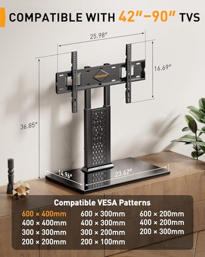 Perlegear Universal TV Stand Legs for 42-90 inch TVs with Pegboard Storage - size: 42-90 Inch