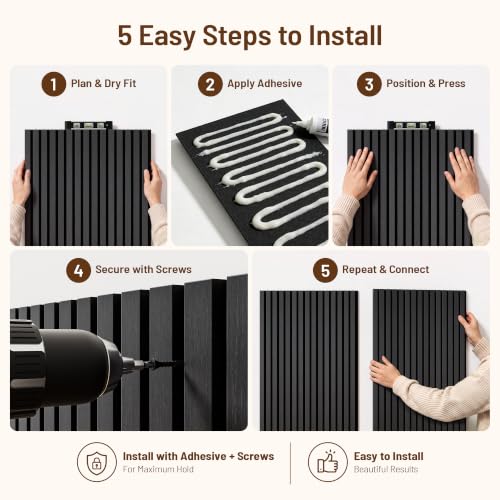 Amsleekey 2-Pack 47.2″x23.6″ Acoustic Wood Slat Wall Panels, 4 Hooks, Black - color: Black, size: 47.2 x 23.6 in - 2 pcs
