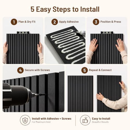 Amsleekey 2-Pack 47.2″x23.6″ Acoustic Wood Slat Wall Panels, 4 Hooks, Black - color: Black, size: 47.2 x 23.6 in - 2 pcs