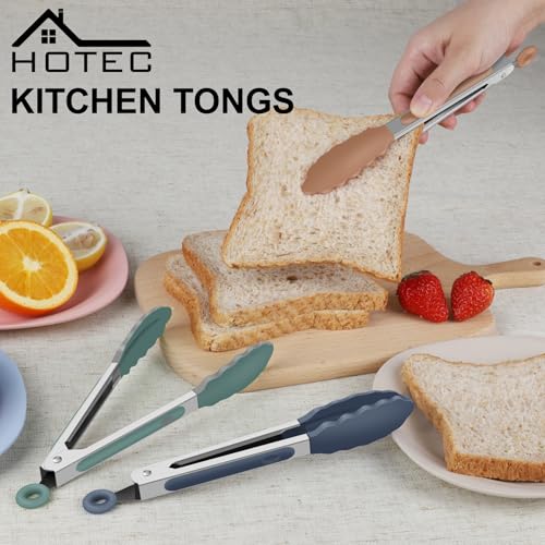 HOTEC Small Silicone Kitchen Tongs 7-Inch Mini Serving Tongs, Set of 3 - color: Neutral-2