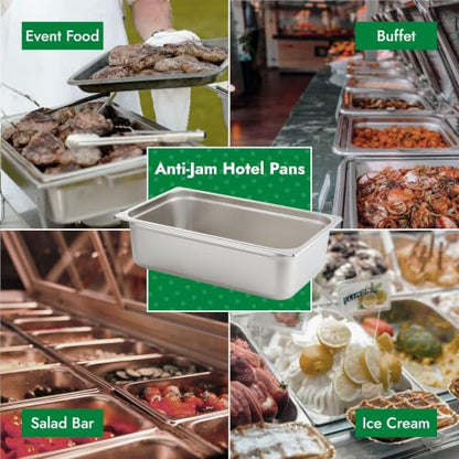 HECMAC 6 Pack Anti-Jam Hotel Pans, Full Size 6 Inch Deep, Commercial Stainless Steel Chafing Steam Table Pan, Catering Storage Metal Food Pan, 23 Gauge - size: Full Size, 6" Deep