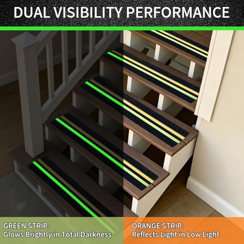 15-Pack Glow in The Dark Reflective Anti Slip Tape 6" x 30", Non Slip Stair Safety Tape Heavy Duty Grip Tape for Steps, Outdoor Walkways, Stairs, Waterproof Anti Skid Safety Warning Strip - color: Glow & Reflective, size: 6 Inch