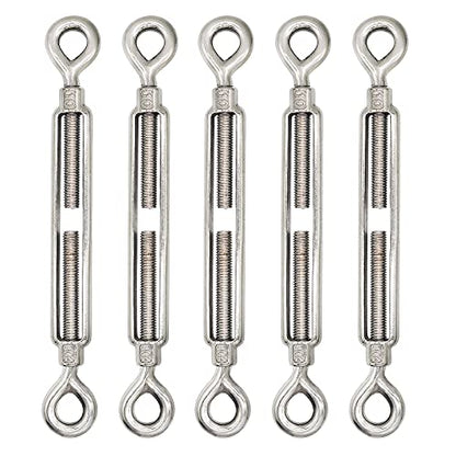 M10 Eye & Eye Turnbuckle, 304 Stainless Steel Turnbuckle Heavy Duty Wire Rope Tension 5 Pcs - style: Eye & Eye-M-10