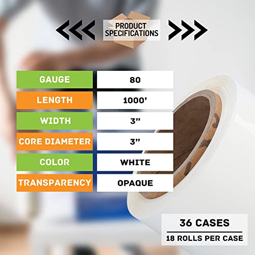 PSBM Dark White Mini Stretch Wrap with Plastic Handle, 648 Rolls 3 Inch x 1000 Feet 80 Gauge Heavy Duty Plastic Wrap Industrial Strength Shrink Film for Moving, Packing & Shipping - color: White, size: 648 Rolls