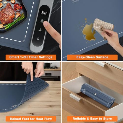 FYY Warming Mat for Food 24"x15", Rapid and Full Surface Heating Navy - color: Navy, size: X Large Size: 24"x15"