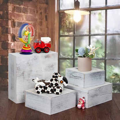4 Pieces Wooden Cake Stands,Antique White Cupcake Stands for Display,12 inches Square Wooden crates,Wood Display risers for Wedding,Birthday Party,Christmas,etc. (Antique White) - color: Antique White