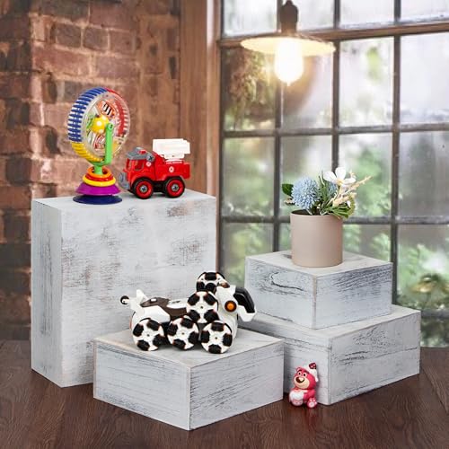 4 Pieces Wooden Cake Stands,Antique White Cupcake Stands for Display,12 inches Square Wooden crates,Wood Display risers for Wedding,Birthday Party,Christmas,etc. (Antique White) - color: Antique White