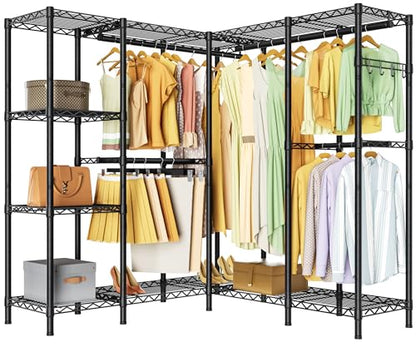 Golpart Heavy Duty Clothes Rack Metal Wardrobe with Adjustable Wire Shelves - color: Black, size: 50"D x 50"Wx 76.5"H