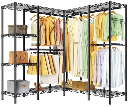 Golpart Heavy Duty Clothes Rack Metal Wardrobe with Adjustable Wire Shelves - color: Black, size: 50"D x 50"Wx 76.5"H
