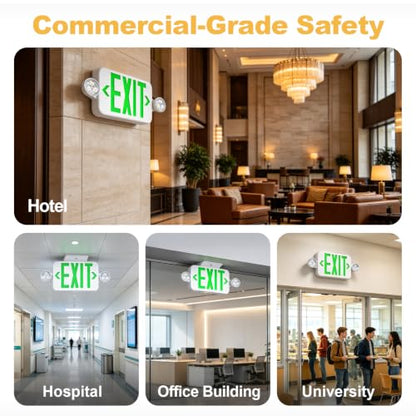 6 Pack Exit Sign with Emergency Light, Battery Backup, LED Adjustable Heads - size: 6 Pack