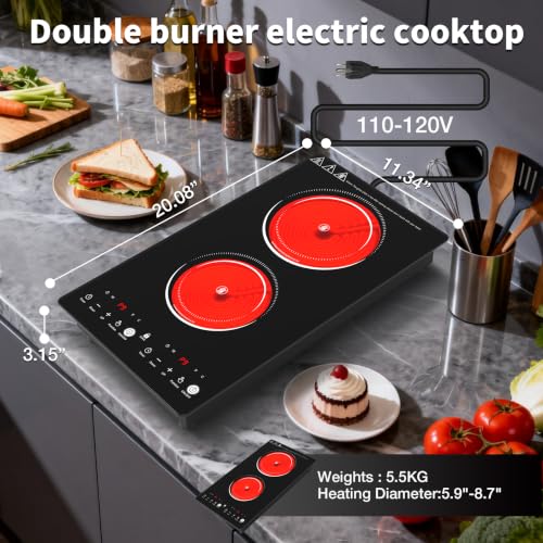 VBGK Electric Cooktop,110V 2100W Stove Top with LED touch Control,9 Power Levels, Kids Lock & 2H Timer,Overheat Protection stove,12 Inch 2 burner Electric cooktop - size: 2 burner electric stove
