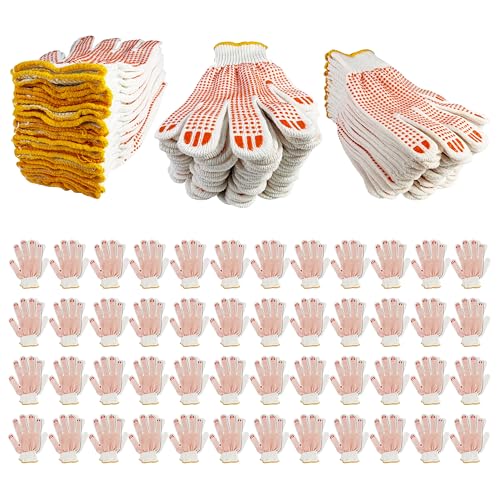 Winterlace 48 Pairs Cotton Grip Work Gloves Bulk Safety Protection Non-Slip PVC Rubber Dots Garage Construction Warehouse - color: 48 Pairs - Orange Dots