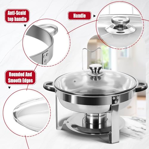 IMACONE Round Chafing Dish Buffet 6 Pack, 5QT Glass Lid with Holder - color: Glass Lid with Holder
