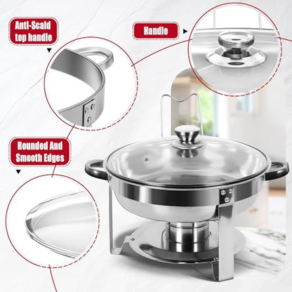 IMACONE Round Chafing Dish Buffet 6 Pack, 5QT Glass Lid with Holder - color: Glass Lid with Holder