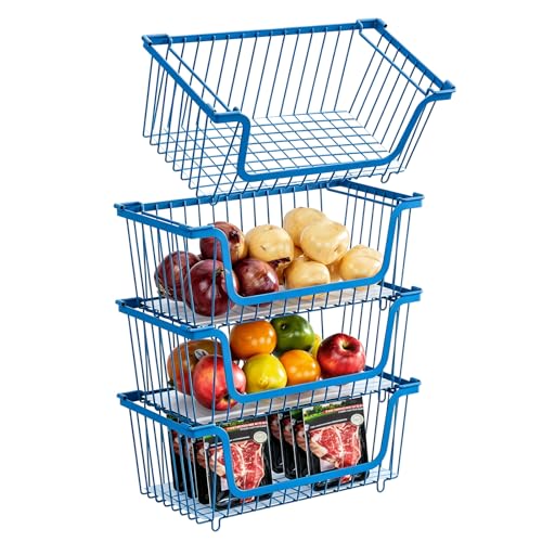 4 Pcs Stackable Wire Baskets for Pantry Organizers and Storage,blue, - color: 1-blue