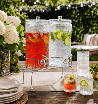 2 PACK-1 Gallon Glass Drink Dispensers for Parties, Hobnail Drink Dispenser, Beverage Dispenser with Stand and Glass Lid, 100% Leakproof Spigot, Perfect For Parties And Daily Use - color: Hobnail Clear-1 Gallon 2-PACK