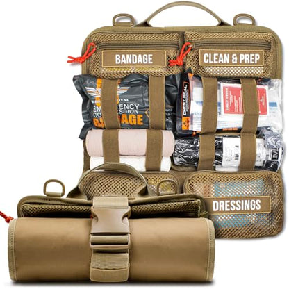 EVERLIT Roll Up Trauma First Aid Kit with CAT Tourniquet-Tactical IFAK Emergency Medical Kit for Outdoor, Vehicle & Home Preparedness-Quick Release Molle Bag for First Responders (Coyote Brown) - color: Coyote Brown