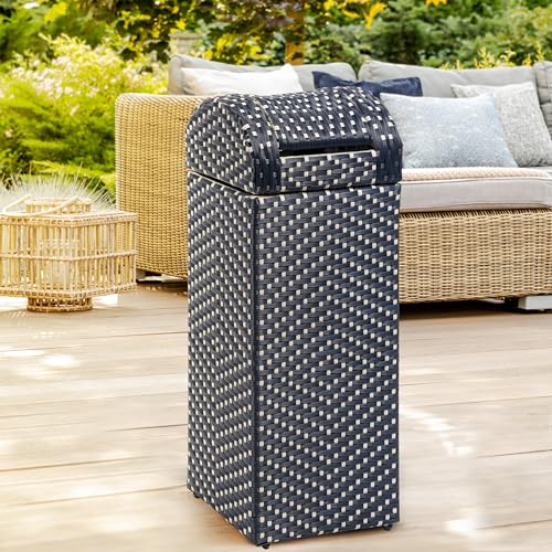 happimess Darla 13 Gal Outdoor Trash Can Swing Top, Navy/White - color: Navy/White, size: 13 Gallons