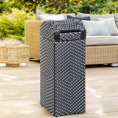 happimess Darla 13 Gal Outdoor Trash Can Swing Top, Navy/White - color: Navy/White, size: 13 Gallons