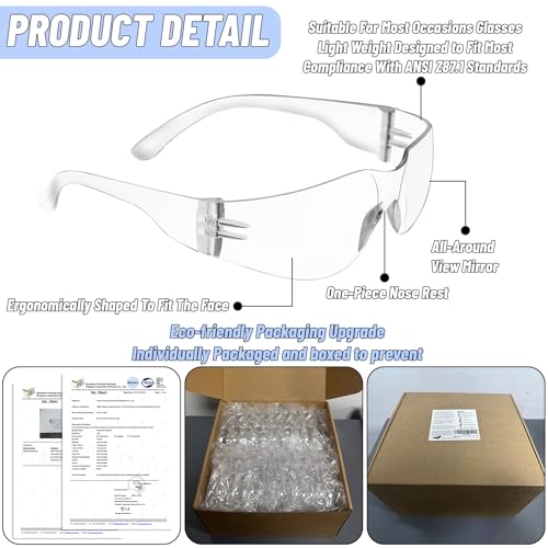 80 PCS Safety Glasses Bulk Unisex, Clear Safety Goggles with ANSI Z87.1 - color: Clear