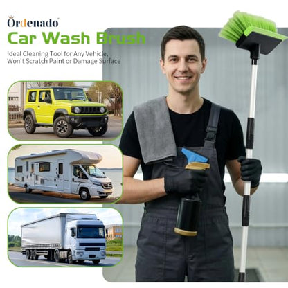 Ordenado 56" Car Wash Brush with Long Handle, Soft Bristle& Rubber Squeegee - color: Green