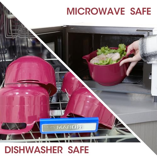 BoxedHome 4 Pack Nesting Mixing Bowl Set with Pour Spout and Handle, Non-Slip Bottom, BPA free Microwave & Dishwasher Safe(Deep Carmine) - color: Deep Carmine
