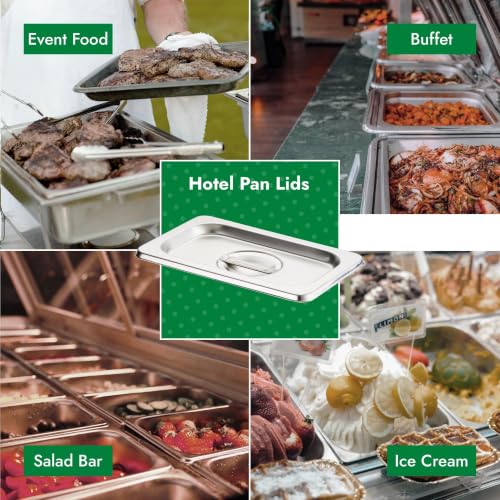 HECMAC 6-Pack 1/9 Size Hotel Pan Cover, Stainless Steel Solid Steam Table Catering Food Pan Lid with Handle, 23 Gauge - size: 1/9 Size, Plain Lid