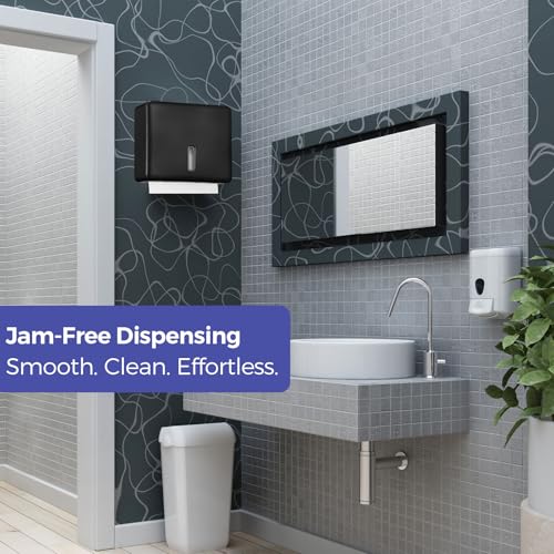 Stardrix Multifold Paper Towel Dispenser Wall Mount (Black) – Large Capacity C-Fold, Trifold, and Folded Commercial Hand Towels Holder for Bathroom & Restroom – Adhesive or Screw Mounted - color: Black