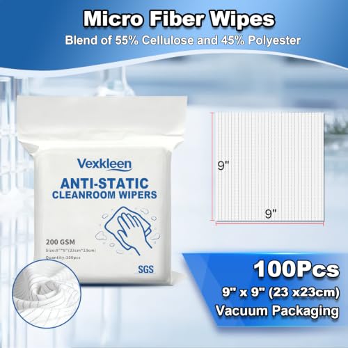 9" x 9" Anti-Static & Microfiber Wipes (100 Pcs, 200GSM) - size: 9" x 9" (Pack of 100)