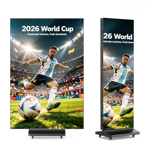MWE P1.86 Tri-Fold LED Poster Screen with Flight Case, 90" Dual-Sided LED Digital Signage Display with Publishing System, Foldable Advertising Display Kiosk Video Wall for Events, WiFi/USB/HDMI - size: 90"-Tri-fold