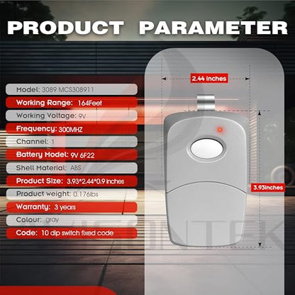 2-Pack 10 Dip Switch MultiCode Gate Opener Remote 3089 308911 300MHZ - size: 2 X Visor 3089