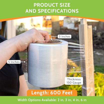 PSBM Mini Stretch Wrap with Plastic Handle, 12 Rolls 5 Inch x 600 Feet 150 Gauge Heavy Duty Clear Plastic Wrap Industrial Strength Shrink Film for Moving, Packing & Shipping - size: 5 Inch, style: 150 GA