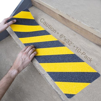 LifeGrip Yellow/Black Anti Slip Stair Treads 6"x32" 10-Pack, Outdoor Safety - color: Caution Stripe, size: 6" x 32"