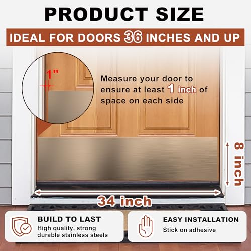 2 PCS 8" x 34" Self Adhesive Brushed Door Kick Plate for Bottom of 36" Door - color: Copper Brushed Rose Gold, size: 2 PCS