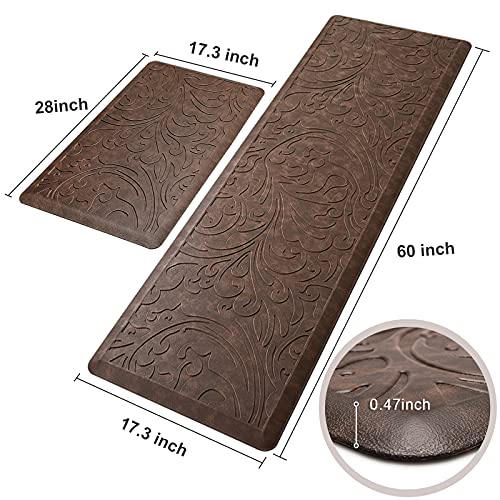 KMAT 2PCS Kitchen Mat Cushioned Anti-Fatigue Comfort Standing Mat Rug - color: Brown, size: 1'5" x 5' +1'5" x 2'4" (Rectangular)