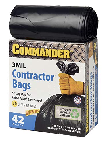 Commander 42 Gallon 3 MIL Black Heavy Duty Contractor Bags - 33" x 45" - Pack of 20 - For Contractor, Industrial, & Commercial - style: 42 Gal, 3 Mil, 20 Count