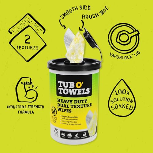 Tub O’ Towels TW75 Heavy-Duty 10" x 12" Size Multi-Surface Cleaning Wipes, Dual Texture, 75 Count Per Canister - size: 75 Count (Pack of 1)