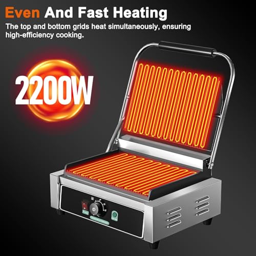 Commercial Electric Panini Grill, 1700W Stainless Steel