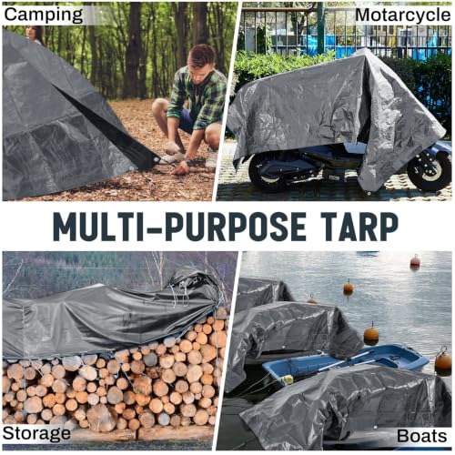 8 Pack 6 x 8 ft Gray Tarps, 5.5 Mil Heavy Duty Waterproof Tarp - color: Gray, size: 6 x 8 ft