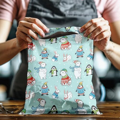 12x15 (50) Winter Animals Christmas Designer Poly Mailers Self Sealing Waterproof Shipping Envelopes Holiday Premium Printed Bags For Small Businesses - color: Winter Animals, size: 12x15