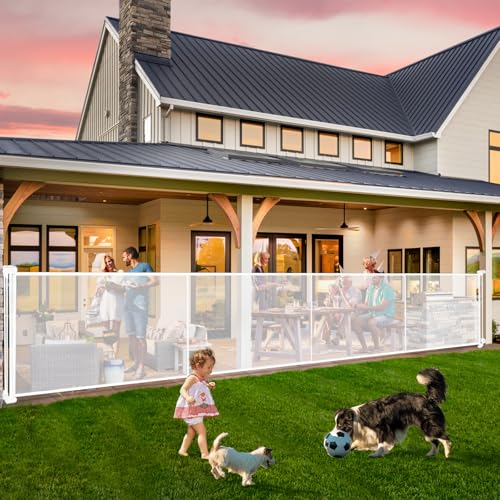 Retractable Baby Gates - 200" Extra Wide Retractable Dog Gate, 42" Extra Tall Mesh Gate Pet Gate with Support Rods, Long Child Safety Gate for Stairs Doorways Indoor Outdoor Large Openings - White - color: White, size: 42" Tall x 200" Wide
