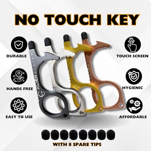 No Touch Door Opener Tool 4 Pack - Larger Hook, Stylus & Bottle Opener - color: Silver Pearl + Gun Grey + Gold + Rose Gold