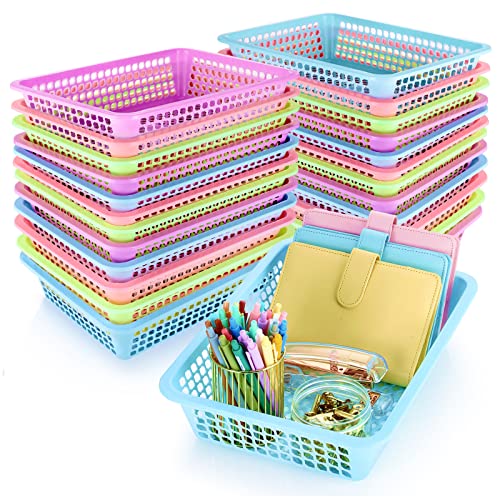 Zhehao 24 Pcs Paper Organizer Basket Bulk Classroom Mesh Bins, Colorful - color: Colorful