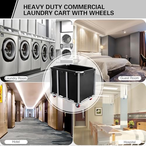 Commercial Laundry Cart with Wheels,400L for Hotel,Home (Black) - color: Black